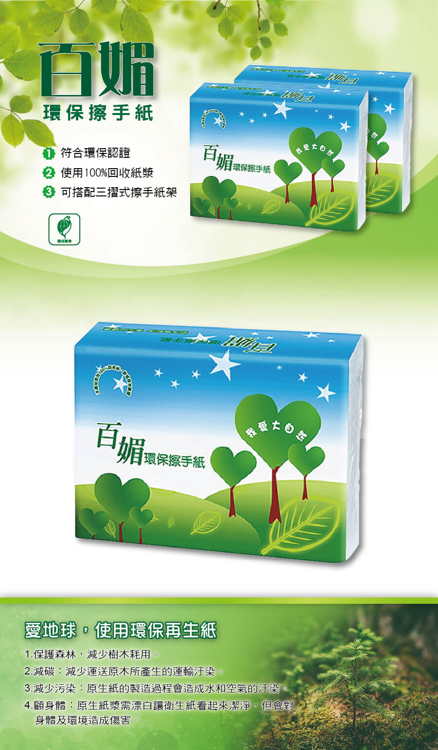 百媚環保三摺式擦手紙(200張x20包/箱)