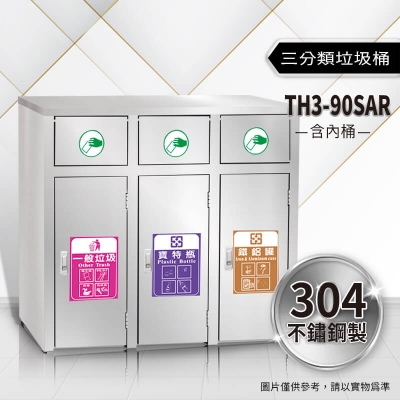 不鏽鋼三分類資源回收桶（TH3-90SAR）