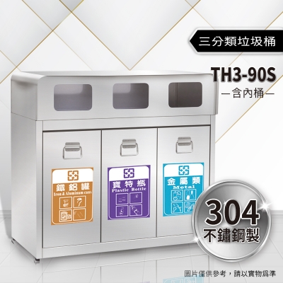 不鏽鋼三分類資源回收桶（TH3-90S）
