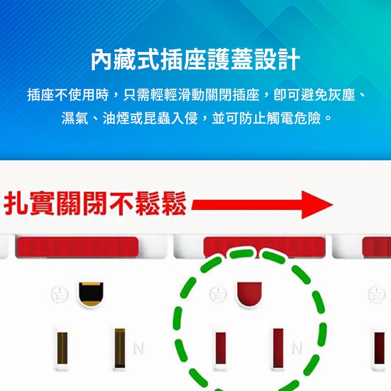 保護傘7切6座3P延長線（PU-3763S）